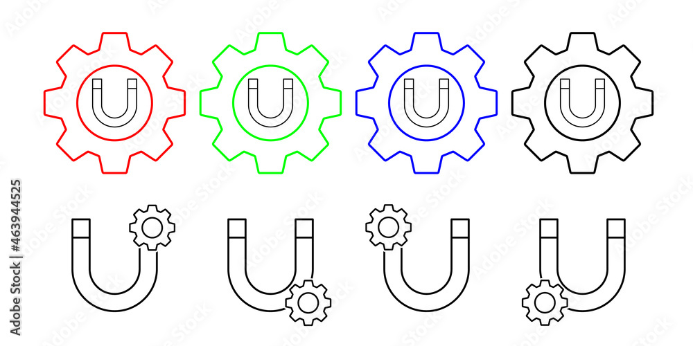 Magnet vector icon in gear set illustration for ui and ux, website or mobile application Magnet vector icon in gear set illustration for ui and ux, website or mobile application