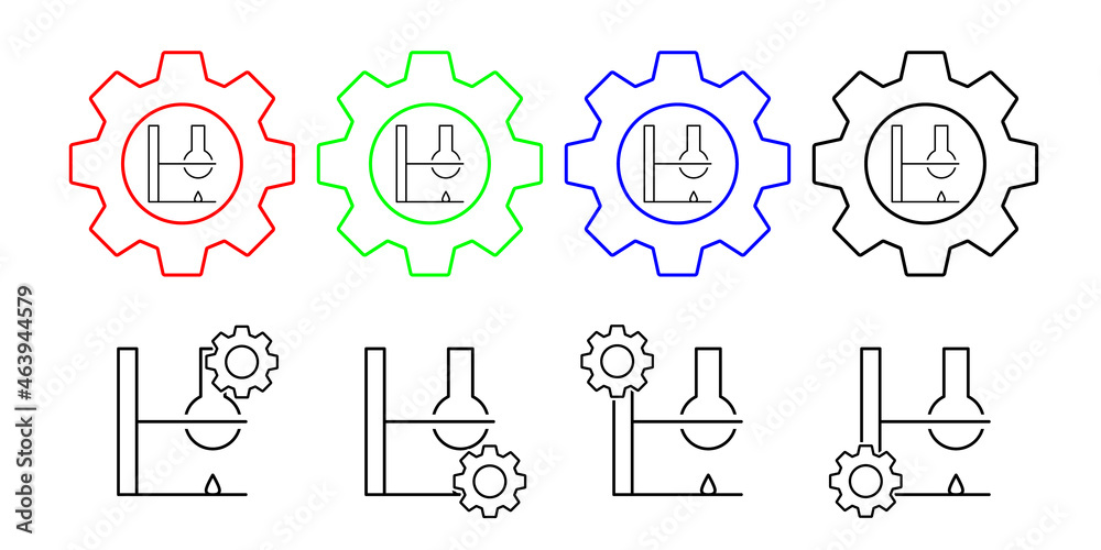 Flask vector icon in gear set illustration for ui and ux, website or mobile application