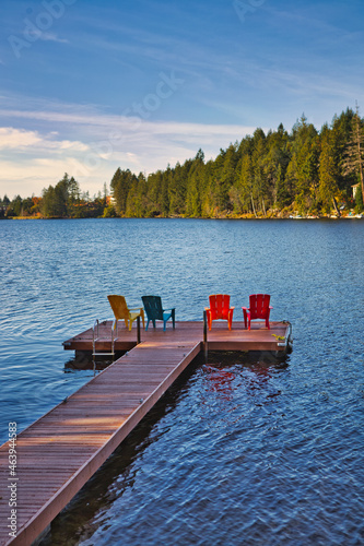 Wooden dock for boat on the lake, Vancouver Island, British Colombia, Bc photo