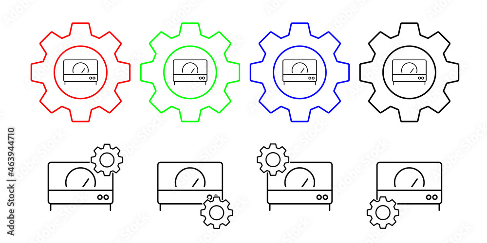 Speedometr vector icon in gear set illustration for ui and ux, website or mobile application