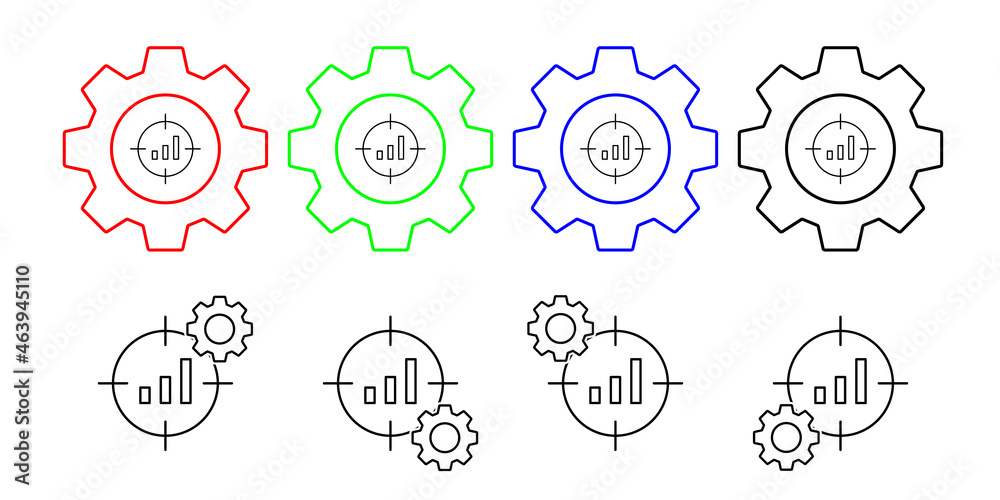 Targets, chart, seo vector icon in gear set illustration for ui and ux, website or mobile application