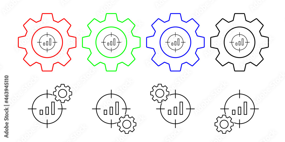 Targets, chart, seo vector icon in gear set illustration for ui and ux, website or mobile application Targets, chart, seo vector icon in gear set illustration for ui and ux, website or mobile application