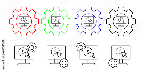 Pay per click, dollar, seo vector icon in gear set illustration for ui and ux, website or mobile application