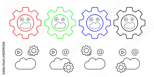 Cloud computing, play, mail vector icon in gear set illustration for ui and ux, website or mobile application