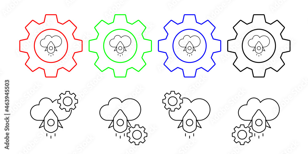Cloud computing, rocket, seo vector icon in gear set illustration for ui and ux, website or mobile application