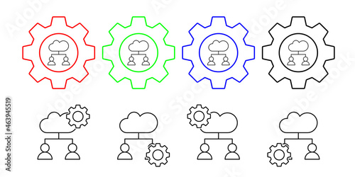 Cloud computing, users, seo vector icon in gear set illustration for ui and ux, website or mobile application