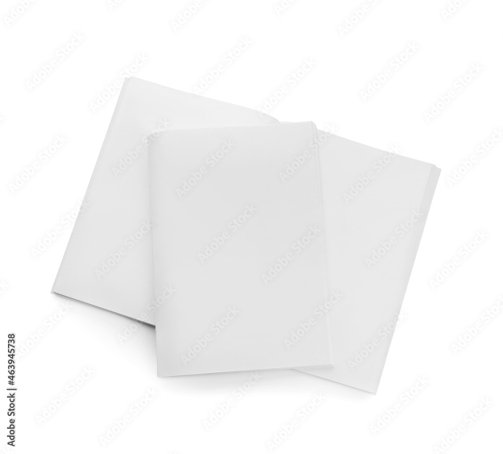 Blank magazines on white background, top view Blank magazines on white background, top view