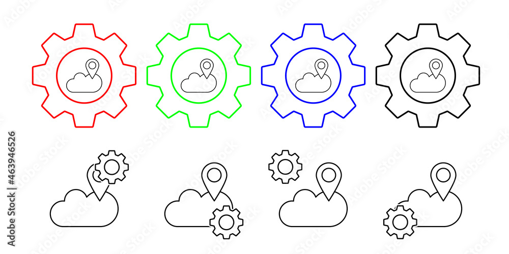 Cloud computing, location, seo vector icon in gear set illustration for ui and ux, website or mobile application Cloud computing, location, seo vector icon in gear set illustration for ui and ux, website or mobile application