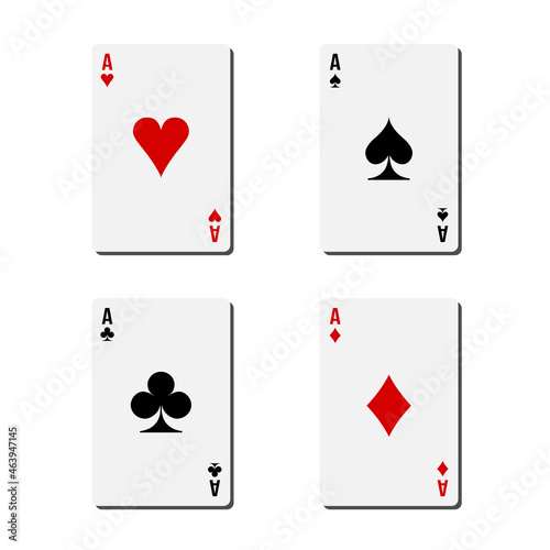 Set of four aces playing cards suits, Suits with paper art decoration. vector illustration isolated on white background