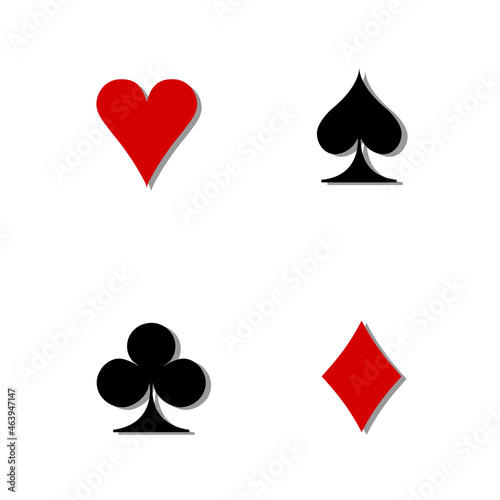 Playing card suits icon set, Poker playing cards suits symbols - Spades Hearts Diamonds and Clubs icons