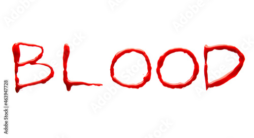 Word BLOOD on white background