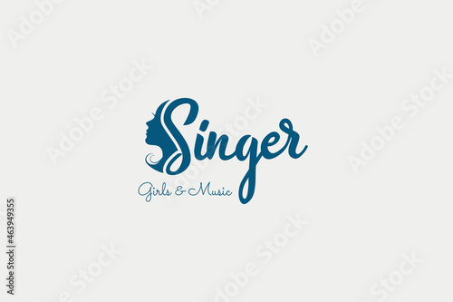 logotype for Singer Vocal Karaoke , Choir with Music Notes Treble Clef - Singing Woman Face Silhouette logo design