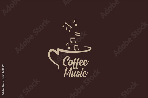 coffee music cafe bar restaurant logo illustration vector icon, coffee cup with music note as coffee fog vector graphic logo design illustration