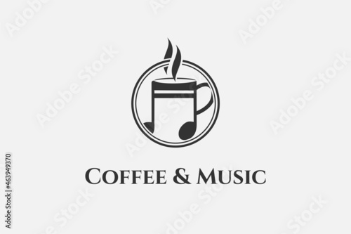 coffee music cafe bar restaurant logo illustration vector icon, coffee cup with music note isolated circle