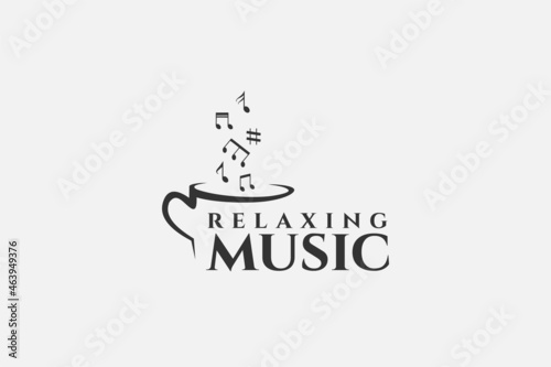 coffee music cafe bar restaurant logo illustration vector icon, coffee cup with music note as coffee fog vector graphic logo design illustration