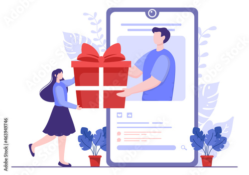 Gift in Online Sale to Give Big discount with Balloon, Credit Card and Shopping Bag for Website Banner or Poster. Background Vector illustration