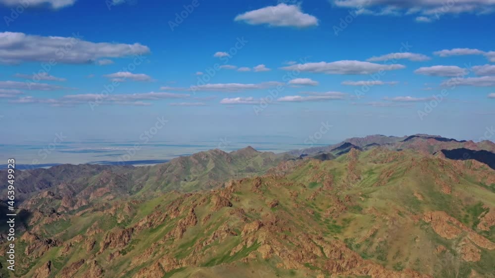 Aerial panorama view of mountains landscape in Yol Valley, Mongolia, 4k Aerial panorama view of mountains landscape in Yol Valley, Mongolia, 4k