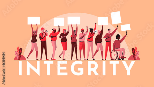 Social Justice - Integrity people protesting banner