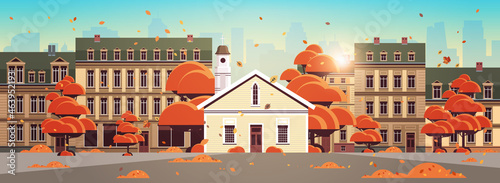 contemporary facade of church building architecture religion culture concept autumn cityscape background