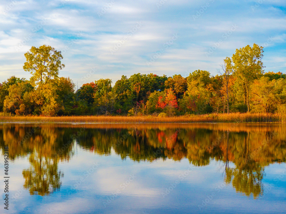 Obraz premium Autumn scene - landscape and lake in Michigan - USA