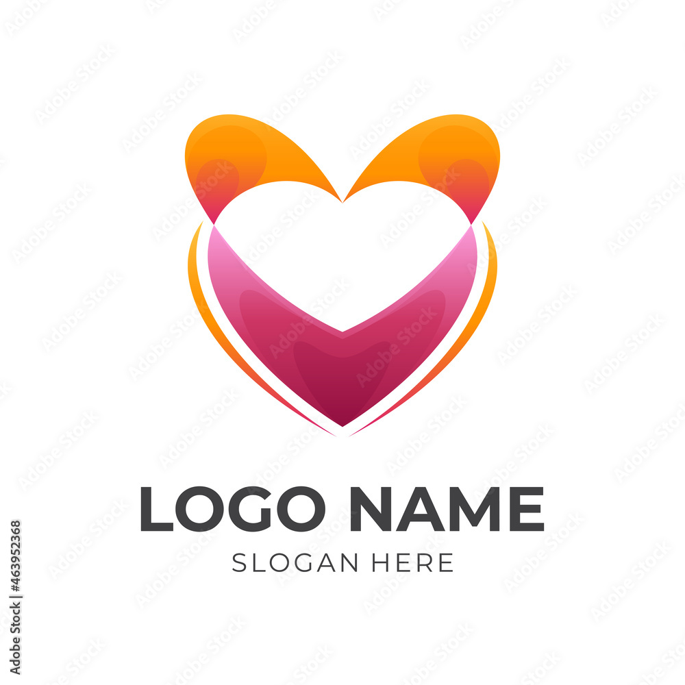 heart logo template with 3d red and orange style