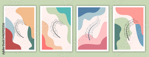 poster templates with organic leaves in vintage colors. Contemporary wedding invitations, greeting cards pastel color, packaging and branding design. vector illustration