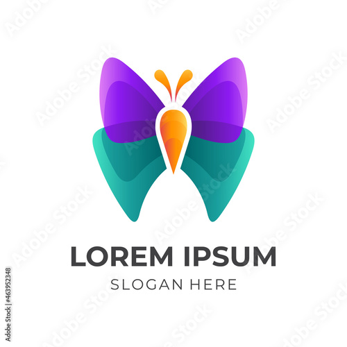 beauty butterfly logo template with 3d colorful style