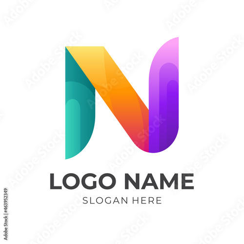 letter N logo design with 3d colorful style Free Download letter N logo design with 3d colorful style - GFXLoad
