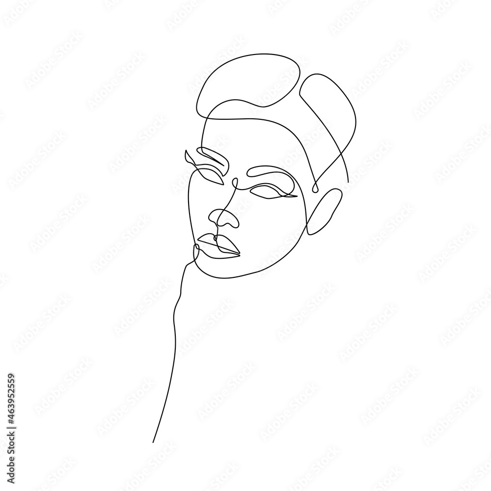 Abstract Woman Head Continuous One Line Vector Drawing. Style Template with Abstract Female Face. Modern Minimalist Simple Linear Style. Beauty Fashion Design 