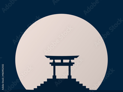 Japanese Culture Day Background or Greeting Card Design. Japanese gate illustration with full moon background and copy space area. Suitable to place on content with that theme.