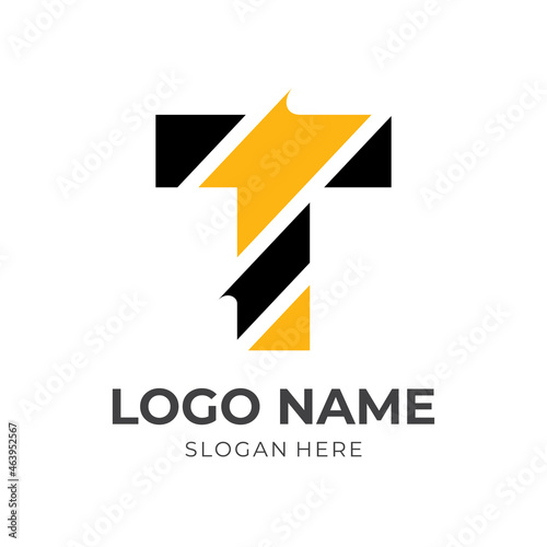 Free Download letter T logo design template concept vector with flat black and yellow color style - GFXLoad