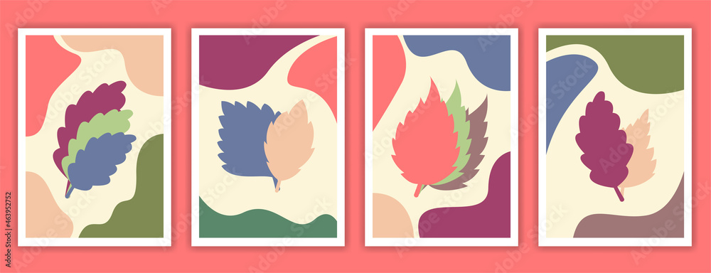 Set of creative minimalist hand drawn leaves illustrations for wall decoration, postcard or brochure cover design. Hand draw vector design elements. Set of creative minimalist hand drawn leaves illustrations for wall decoration, postcard or brochure cover design. Hand draw vector design elements.