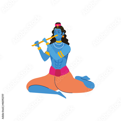 lord krishna seated playing flute