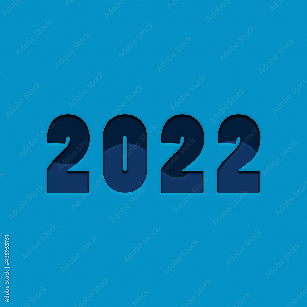 Happy New Year 2022 text design. Cover of business diary for 2022. Brochure design template, card, banner. Illustration isolated on blue background. Happy New Year 2022 text design. Cover of business diary for 2022. Brochure design template, card, banner. Illustration isolated on blue background.