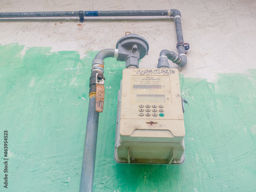residential gas meter and pressure regulator Photos Adobe Stock