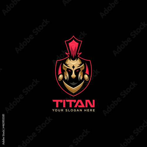 Titan logo, simple, clean but elegant. Titan or spartan logotype with strong character. Logo design for sports teams, tournaments, league, or school mascot. photo
