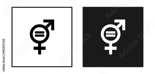 Gender equality icon. Equity parity men and women logo. Collection of black and white icons isolated on background. Rights gender equality symbol. Discrimination. Flat design. Vector illustration. photo