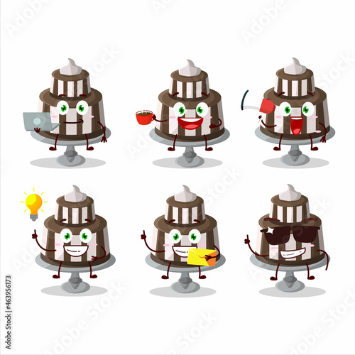 Chocolate cake sweet cartoon character with various types of business emoticons