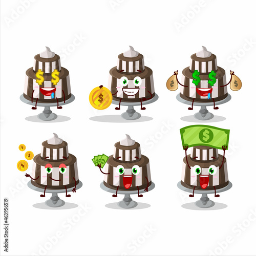 Chocolate cake sweet cartoon character with cute emoticon bring money