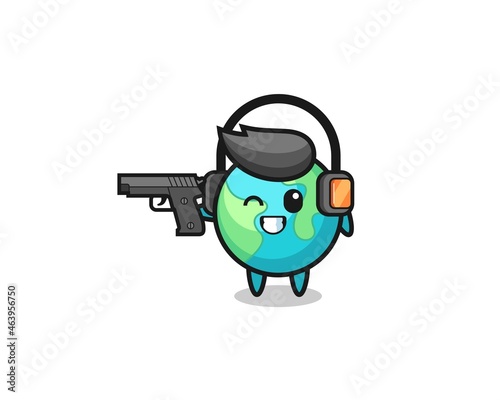 illustration of earth cartoon doing shooting range