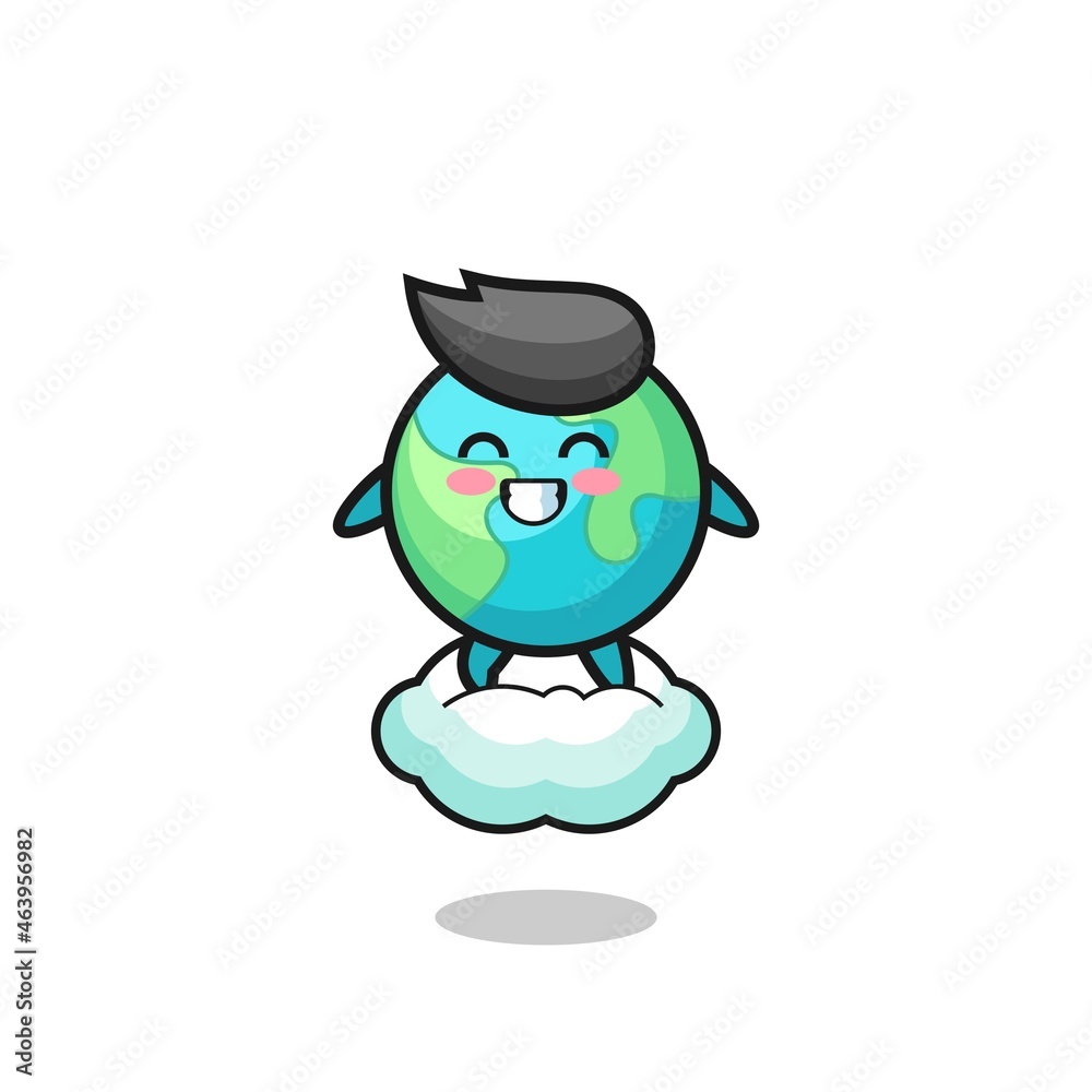 cute earth illustration riding a floating cloud