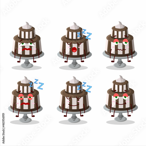 Cartoon character of chocolate cake sweet with sleepy expression