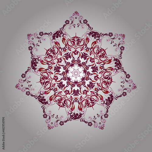 red snowflake on white background with floral elements