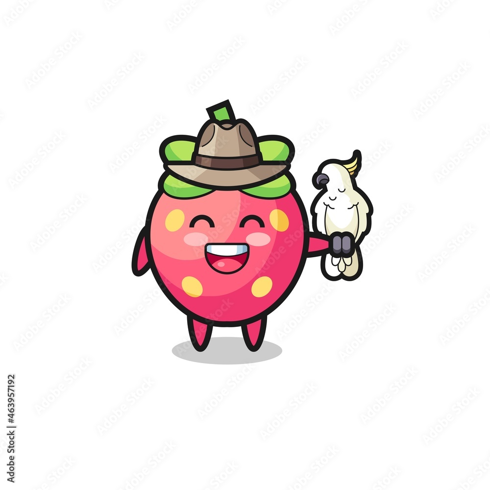 strawberry zookeeper mascot with a parrot strawberry zookeeper mascot with a parrot
