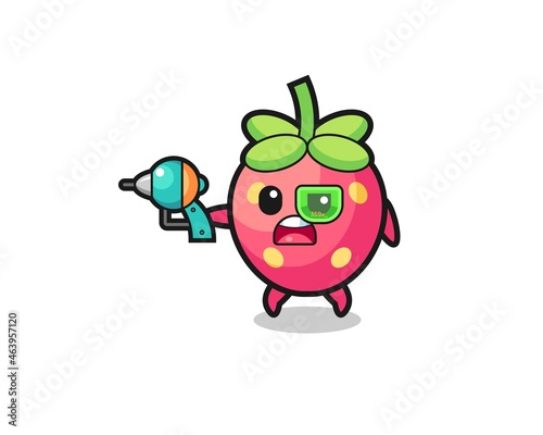 cute strawberry holding a future gun