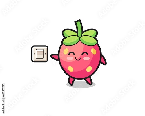 cartoon strawberry is turning off light