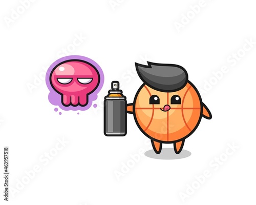 basketball cartoon make a graffiti with a spray paint