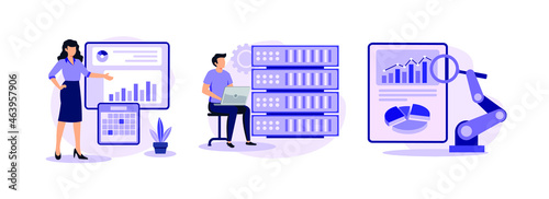 Enterprise IT management, Big data developer, Bussines process automation. IT software solutions abstract concept vector illustrations.