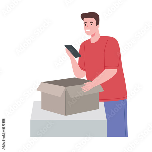 man content creator opening box