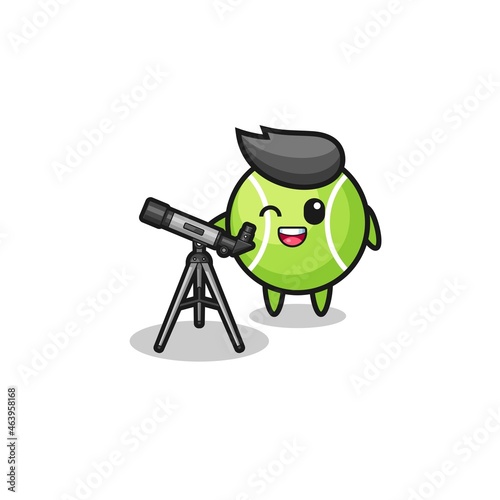tennis astronomer mascot with a modern telescope